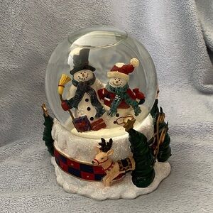 Festive Snowman and Reindeer Holiday Snow Globe